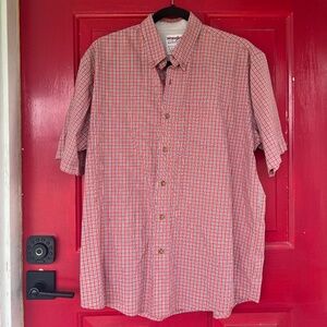 Wrangler Authentics Men's Large Short Sleeve Button Up Orange Summer Work Tough